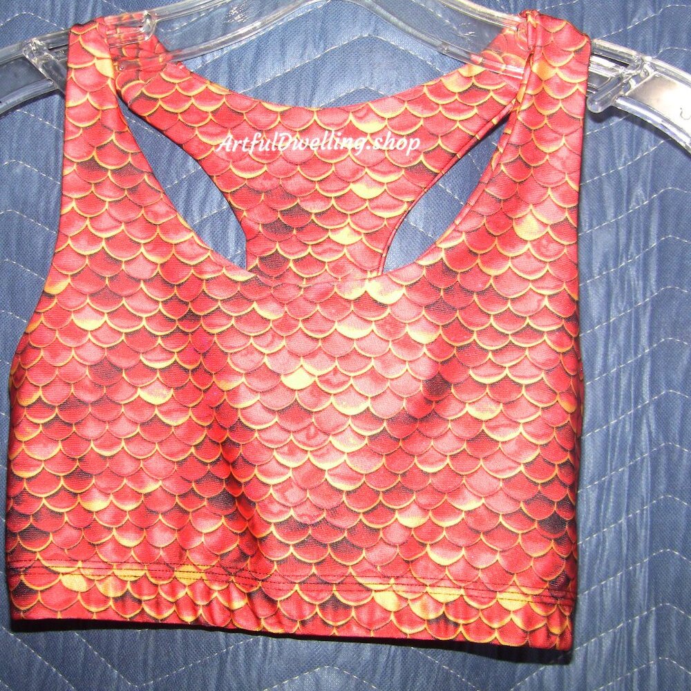 Red Mermaid Scales Seamless Sports Top/Bra XS